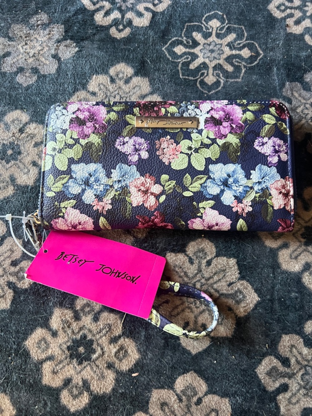 Betsey Johnson Navy Floral Zip-Around Wristlet Wallet - Multicolor Flowers